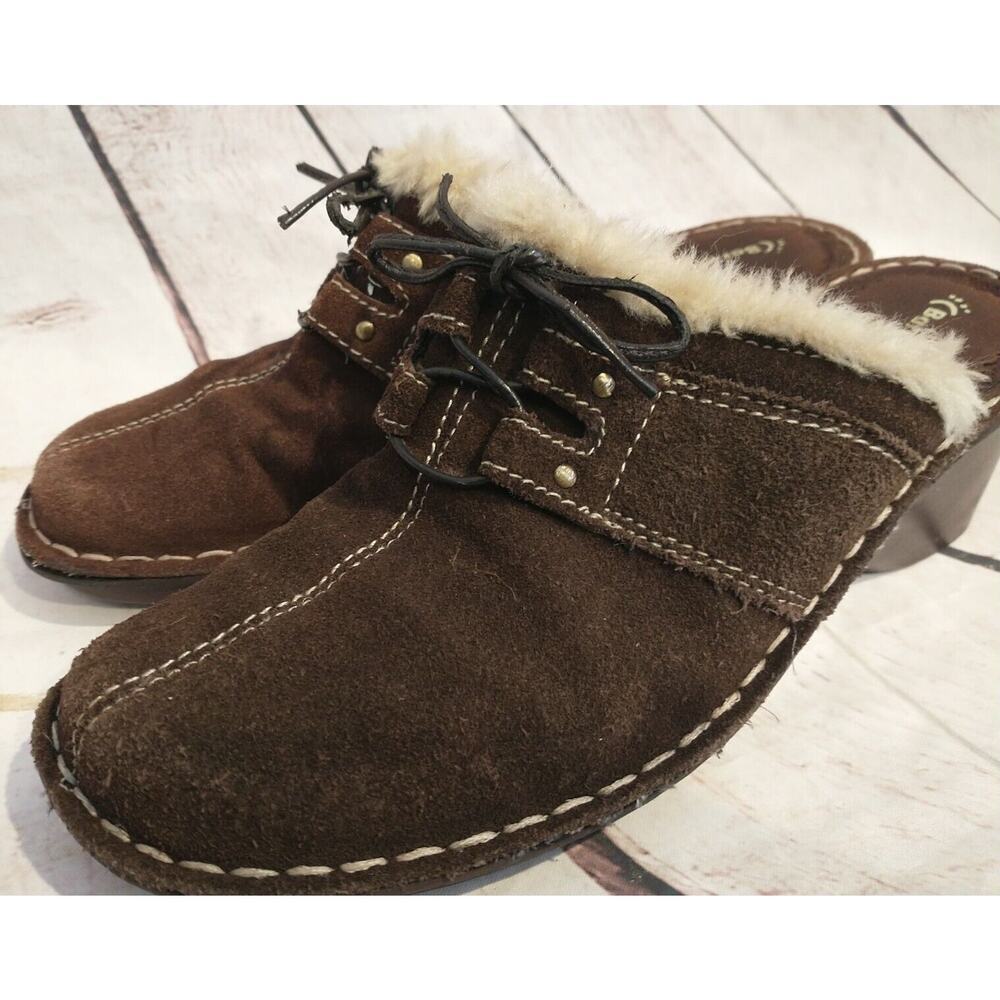 Bare Traps Clogs Decoy Mules Size 8.5 Brown Faux Fur Slides suede Leather